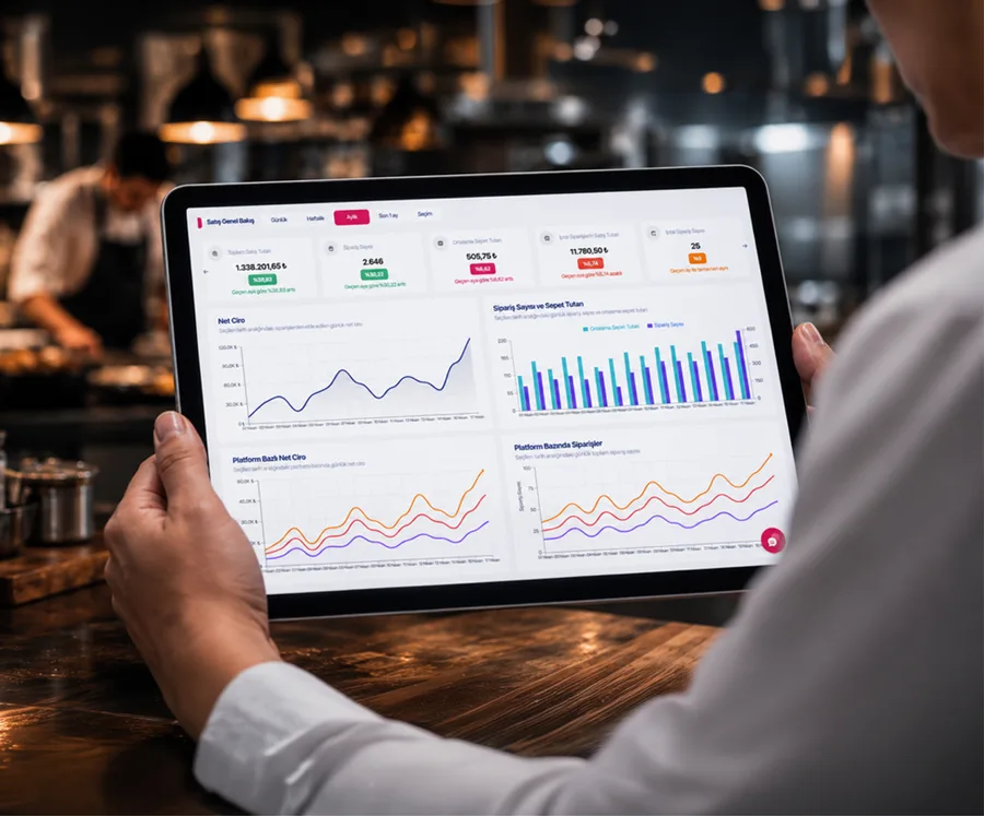 Tablet üzerinde açık Paket Master raporlama ekranı